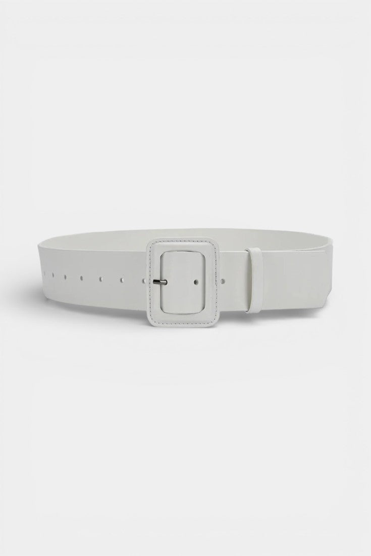 Women's square buckle belt in white