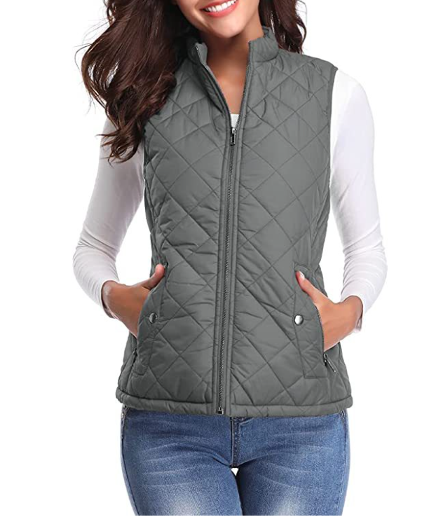 Zip-front lined puffer vest grey