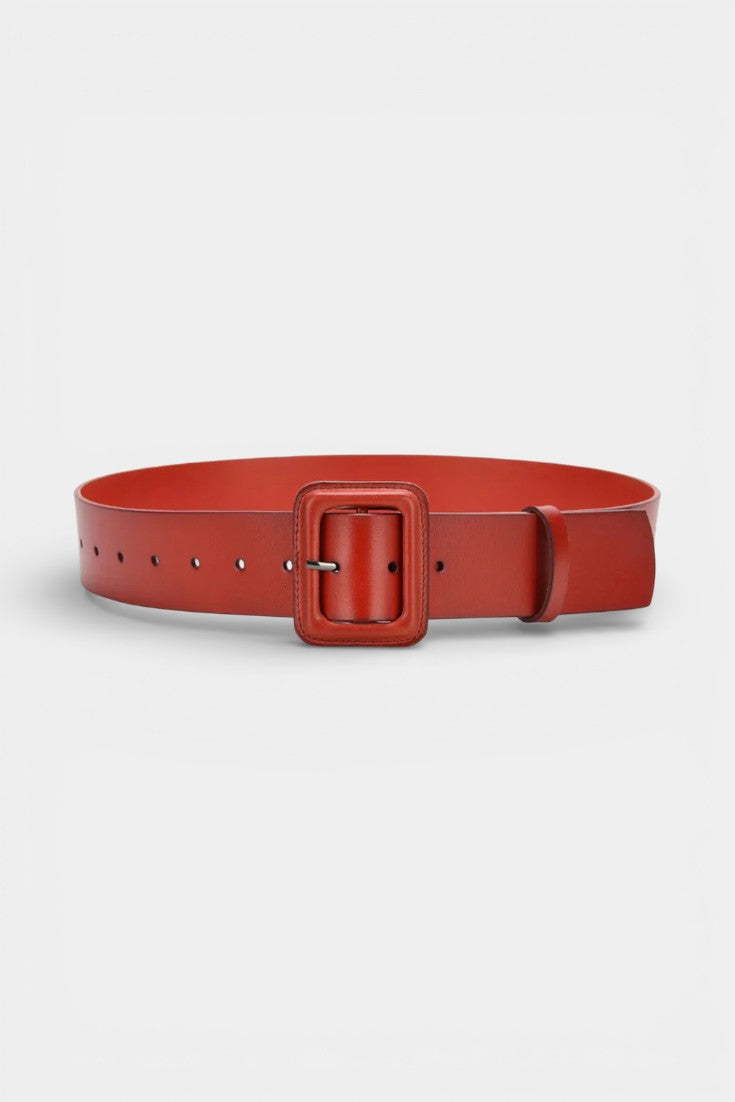 Women's square buckle belt in red