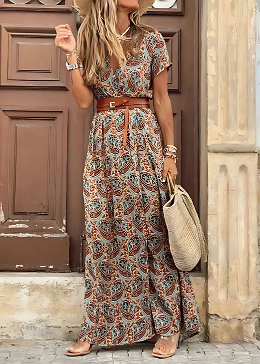 Airy boho maxi dress in brown