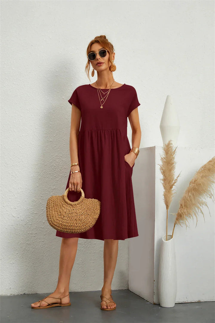 A-line pocket dress in burgundy