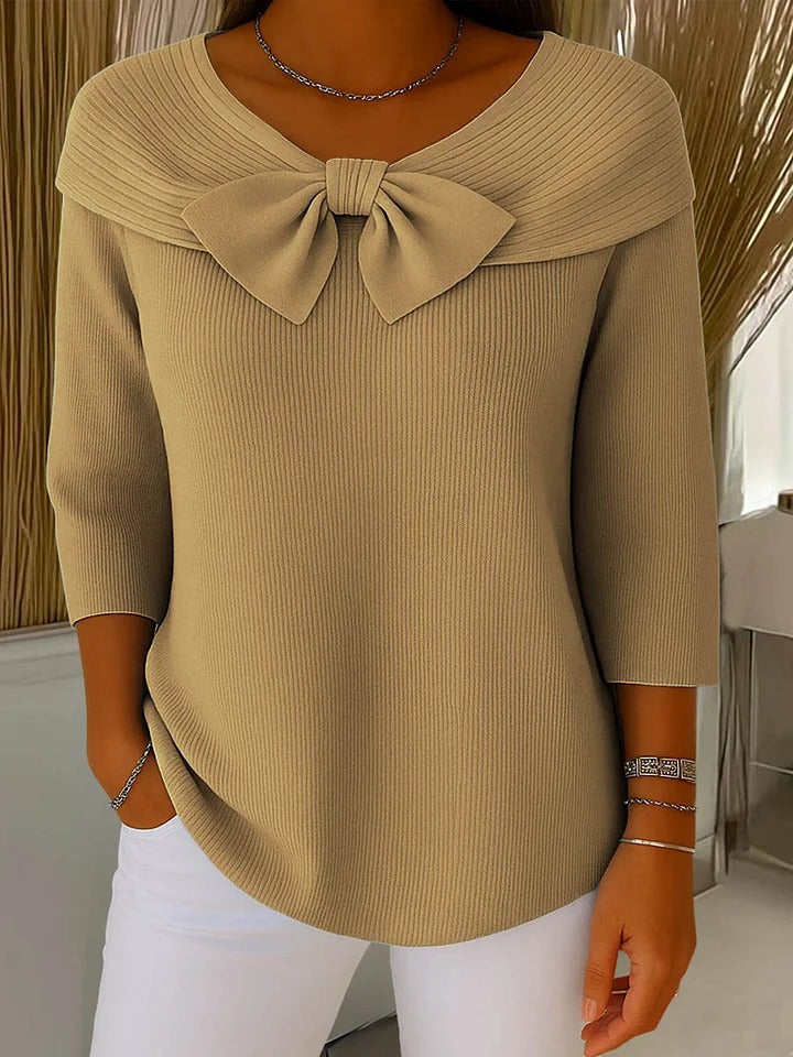Khaki bow knit sweater