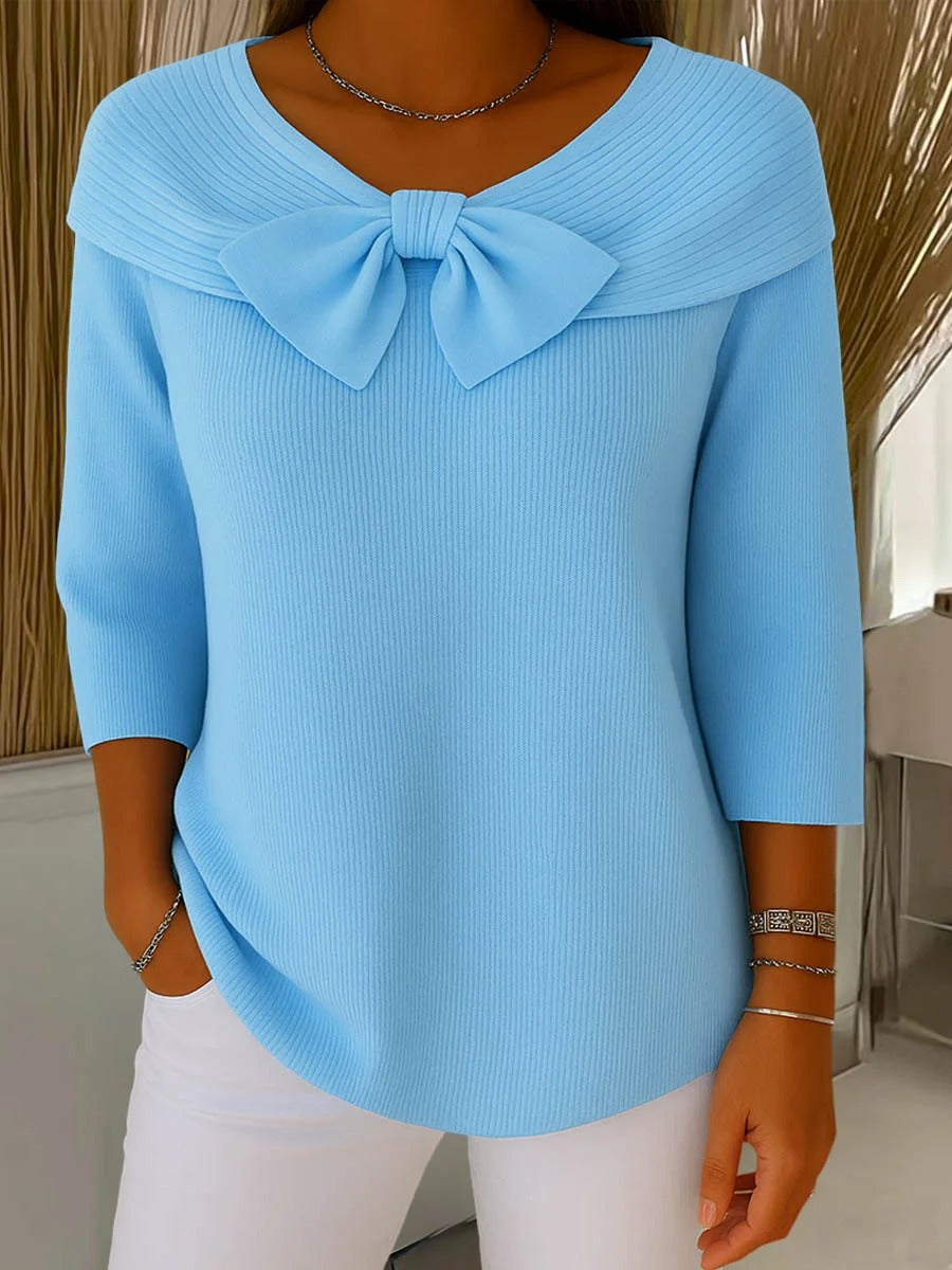 Blue bow knit sweater