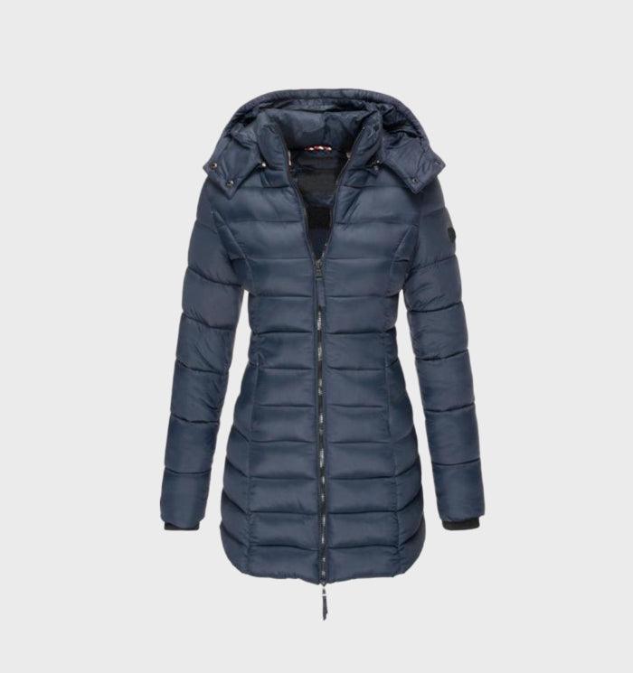 Navy long hooded coat with soft lining