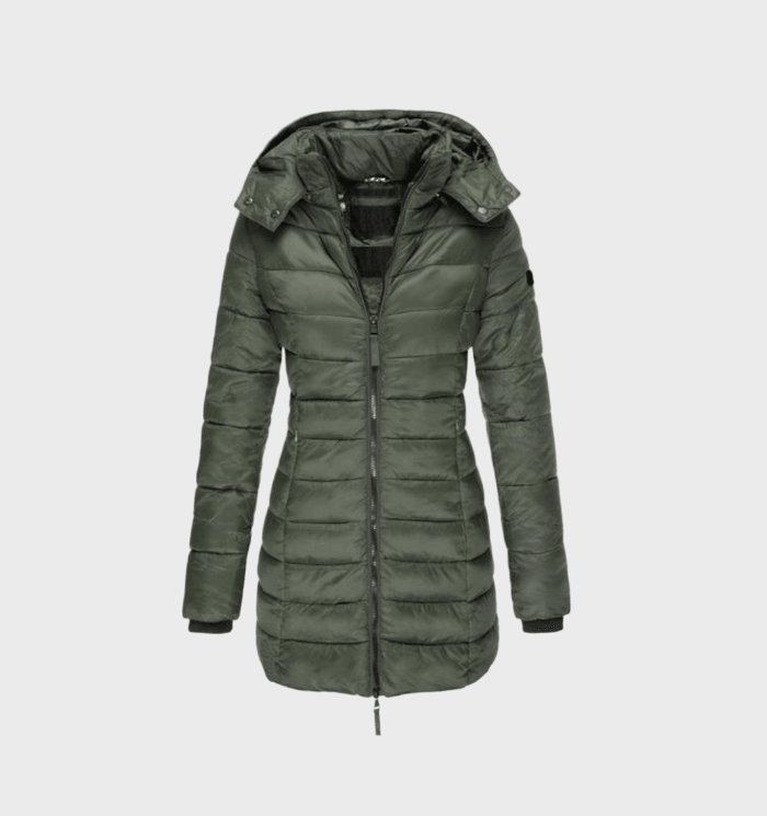 Green long hooded coat with soft lining