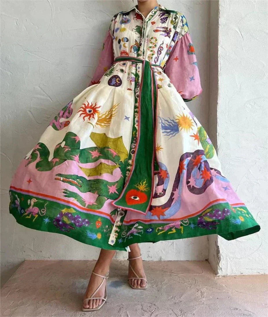 Folkloric floral shirt maxi dress print detail