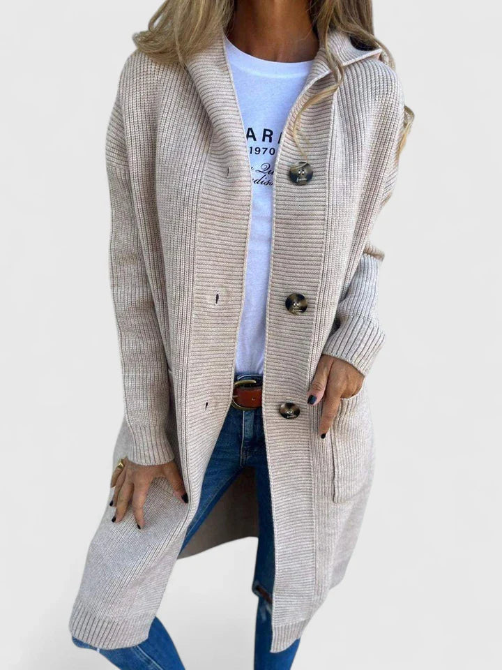 Longline Button Cardigan - Beige