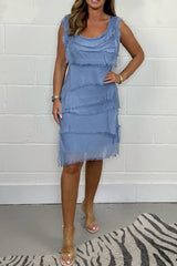 Fringe Layered Sleeveless Midi Dress