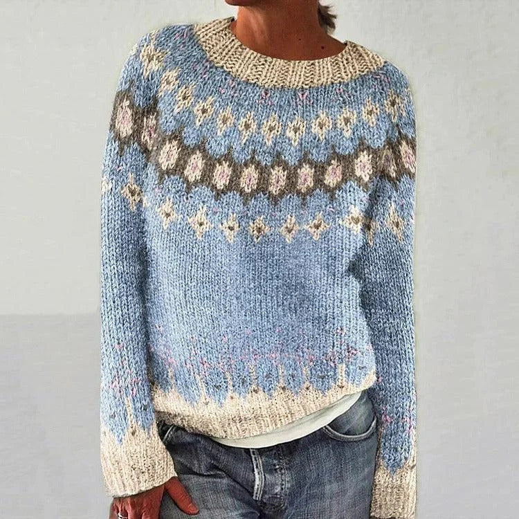 Women's reindeer knit Christmas sweater in light blue