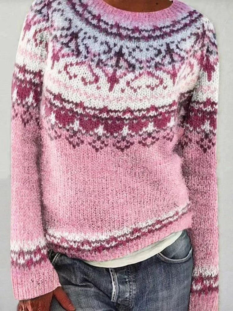 Women's reindeer knit Christmas sweater in light pink