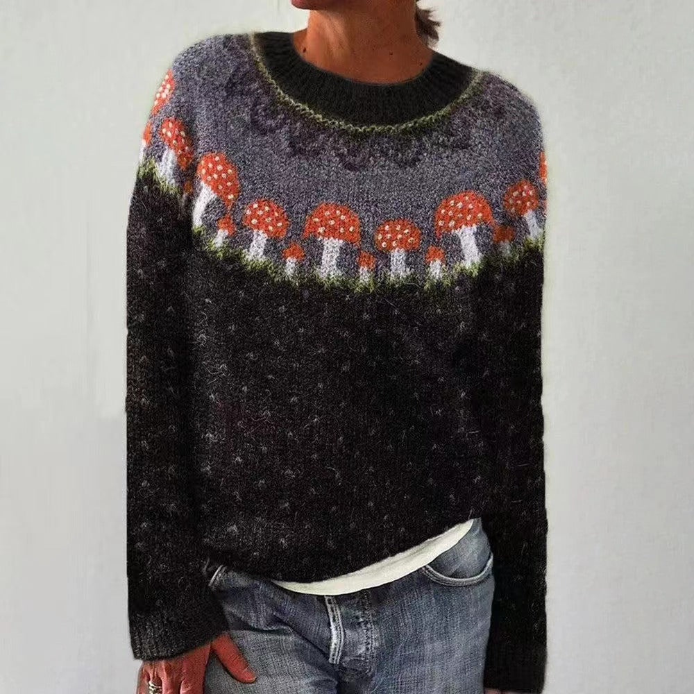Women's reindeer knit Christmas sweater in black