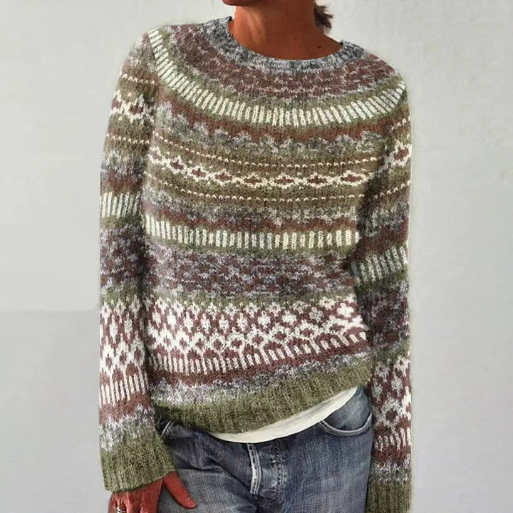 Women's reindeer knit Christmas sweater in olive green