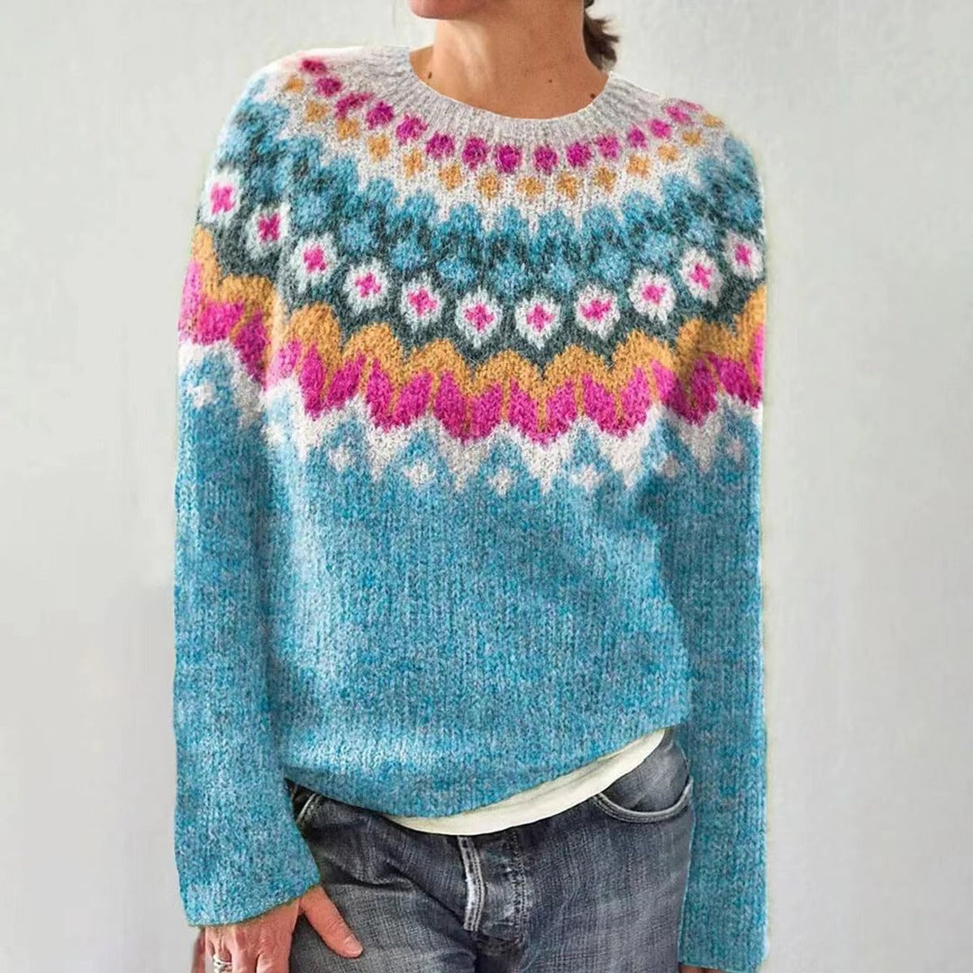 Women's reindeer knit Christmas sweater in turquoise