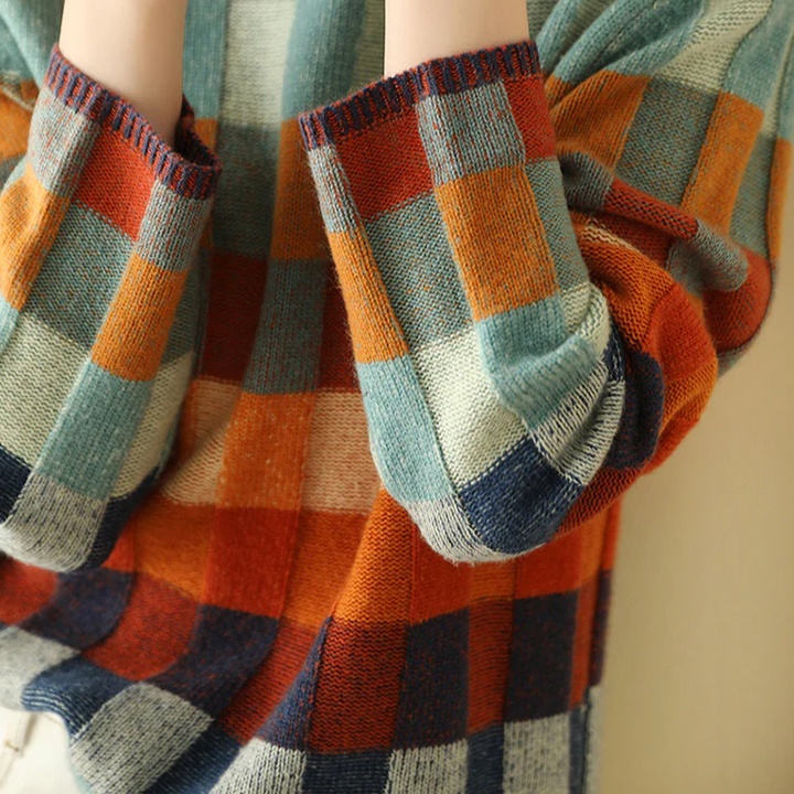 Plaid knit sweater fabric texture close up