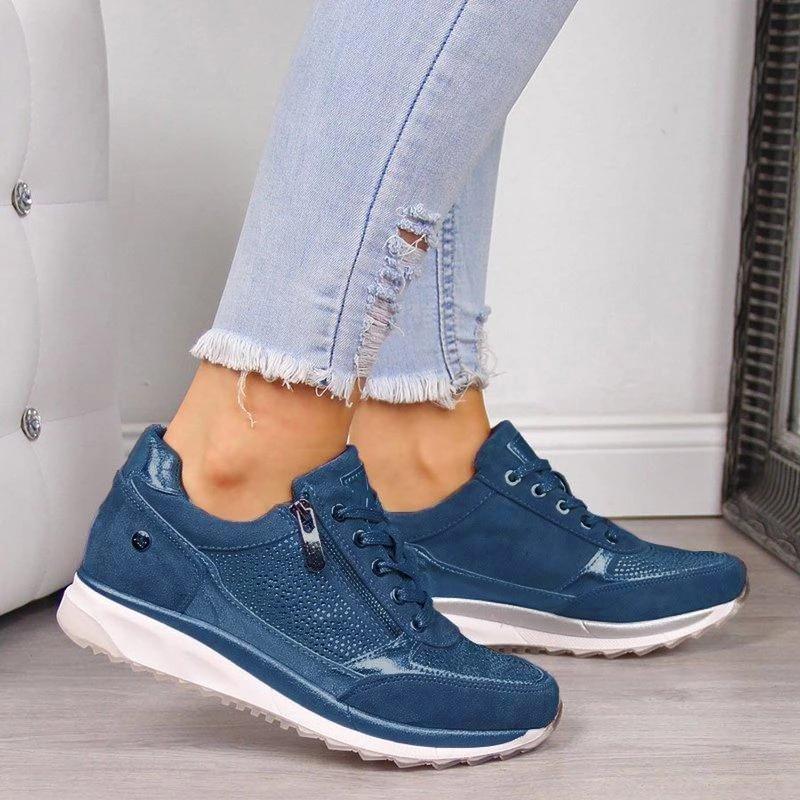 Blue zip-up arch support walking sneakers women