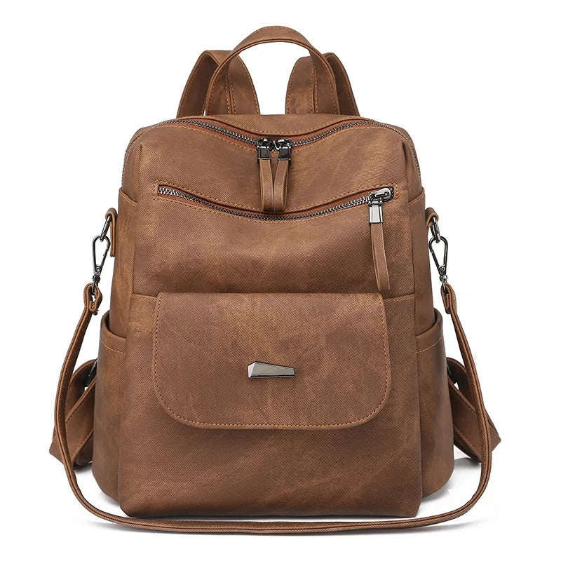 Multi-pocket everyday backpack brown