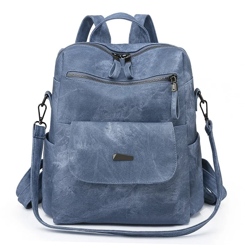 Multi-pocket everyday backpack blue