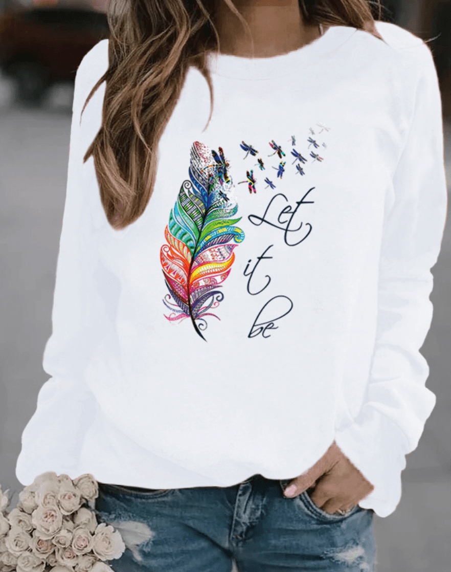 Women's feather trim winter sweatshirt in white