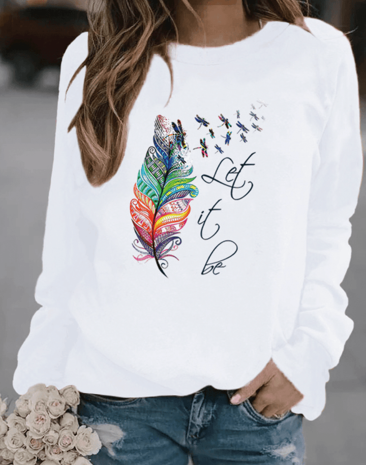 Women's feather trim winter sweatshirt in white