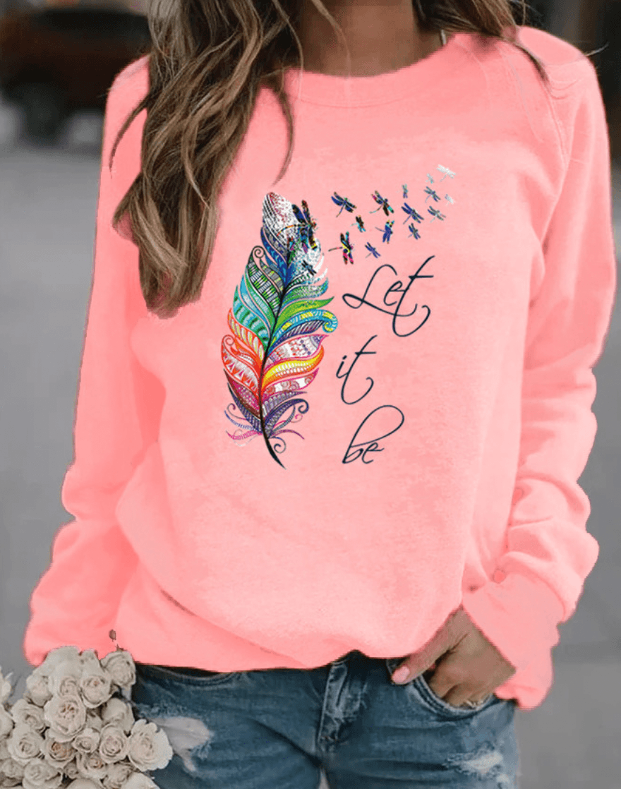 Women's feather trim winter sweatshirt in pink
