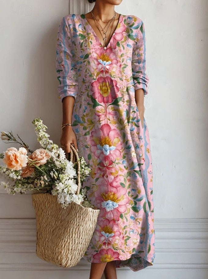 Women's multicolour loose fit printed pocket midi dress