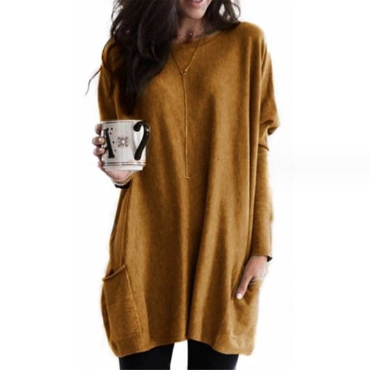 Khaki long tunic knit fall sweater for women
