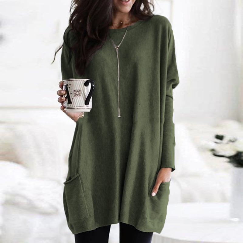 Dark green long tunic knit fall sweater for women