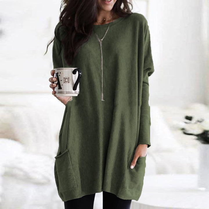 Dark green long tunic knit fall sweater for women