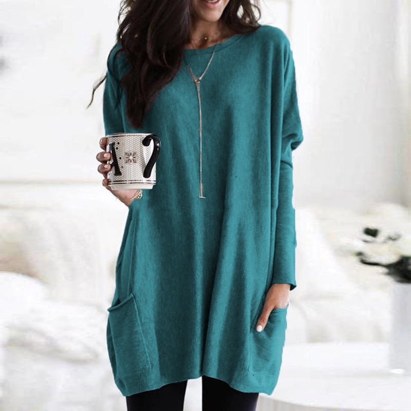 Light green long tunic knit fall sweater for women