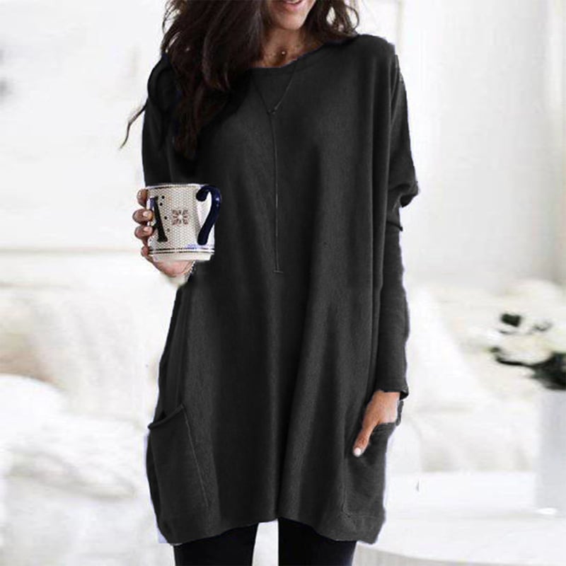 Black long tunic knit fall sweater for women