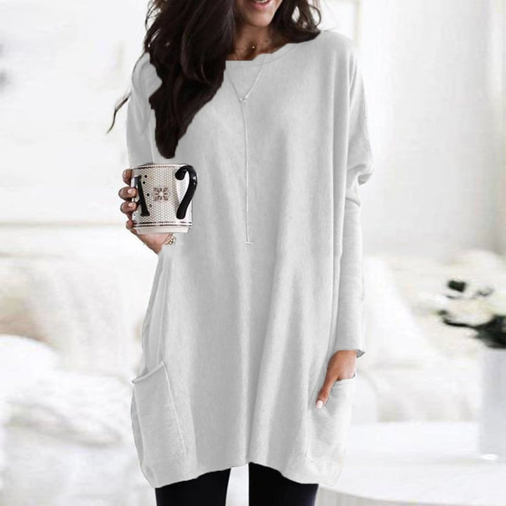 White long tunic knit fall sweater for women