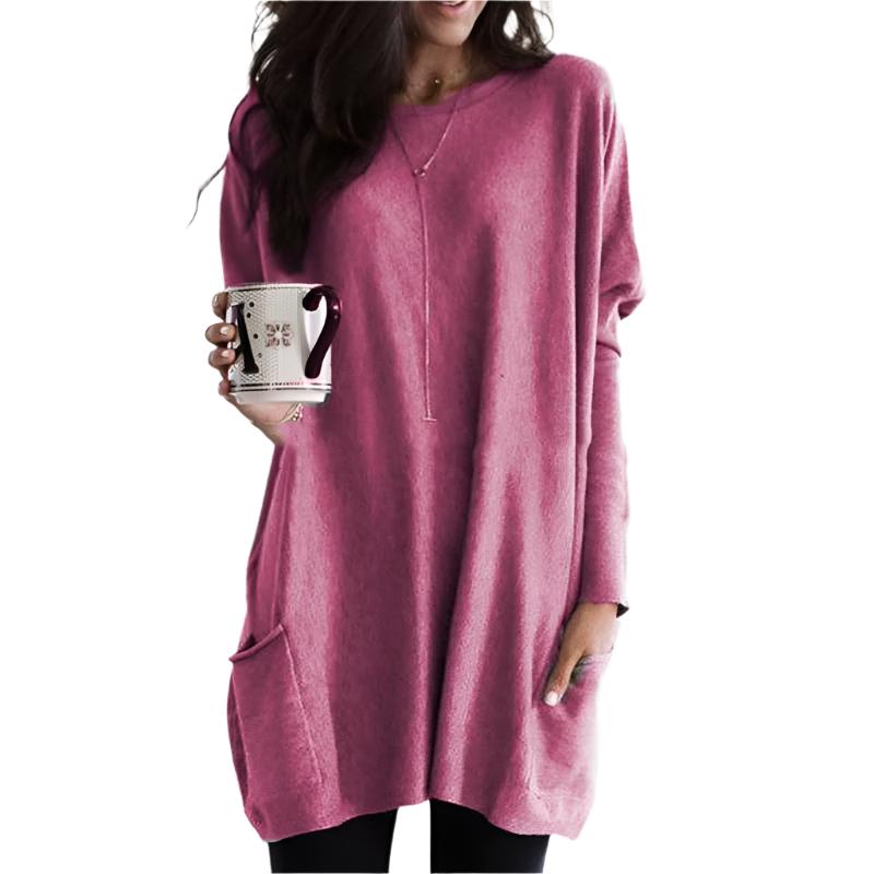 Pink long tunic knit fall sweater for women