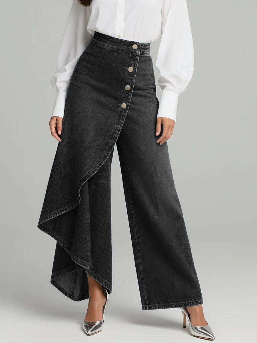Women's relaxed wide leg high rise jeans black