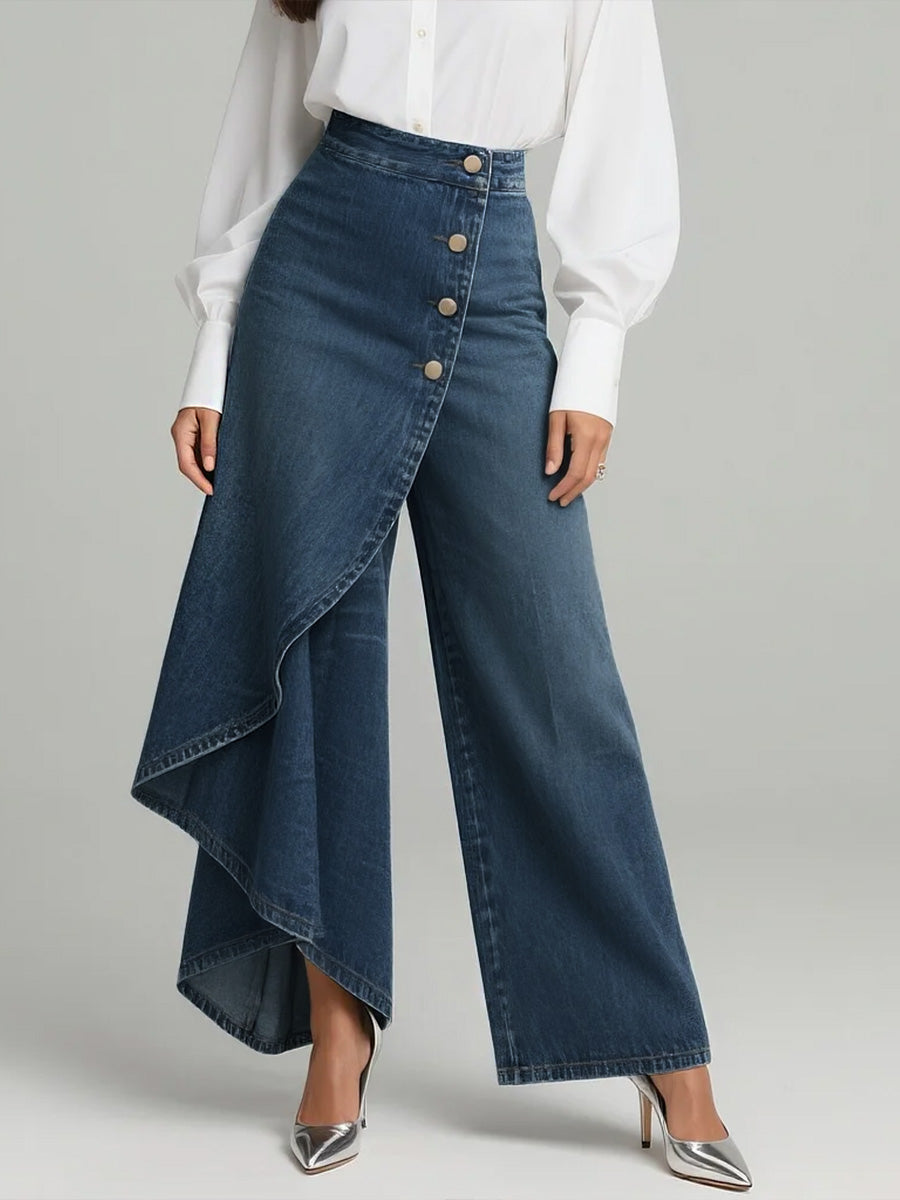 Women's relaxed wide leg high rise jeans navy blue