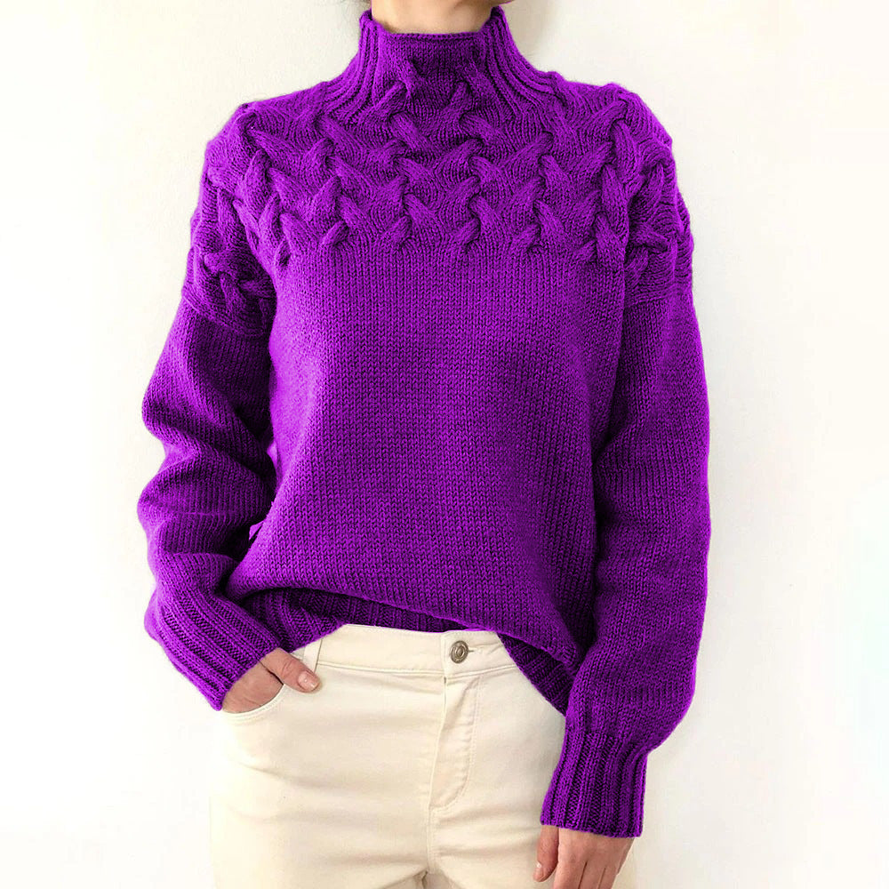 Women's purple fine knit turtleneck sweater