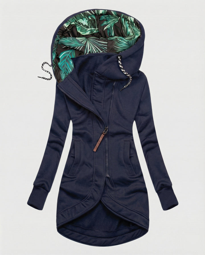 Women's hooded winter coat in navy blue