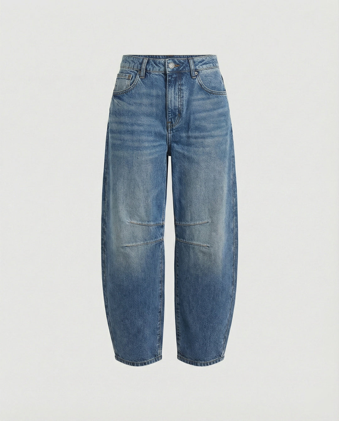 Women's mid rise barrel leg jeans in blue