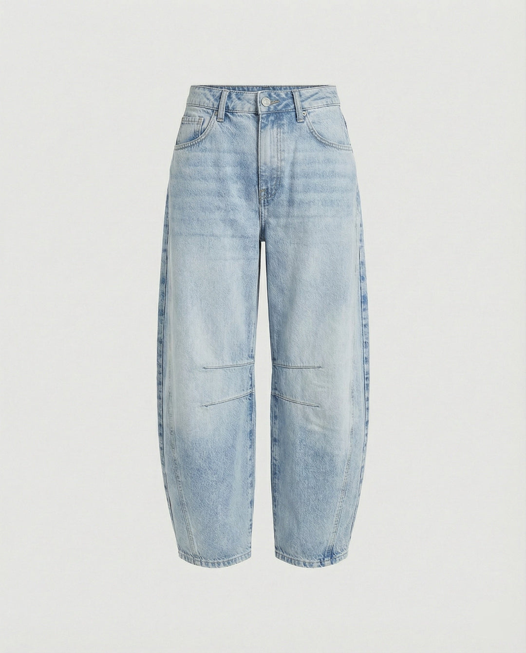 Women's mid rise barrel leg jeans in light blue