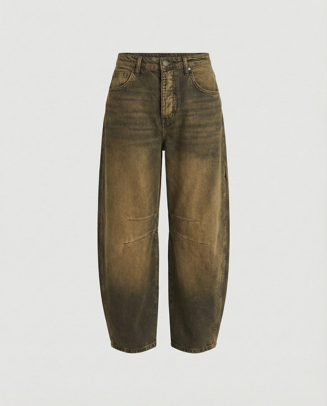 Women's mid rise barrel leg jeans in brown