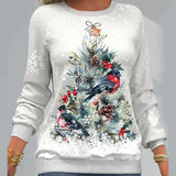Women's Christmas Tree Print Crew Neck Sweatshirt for the Holidays