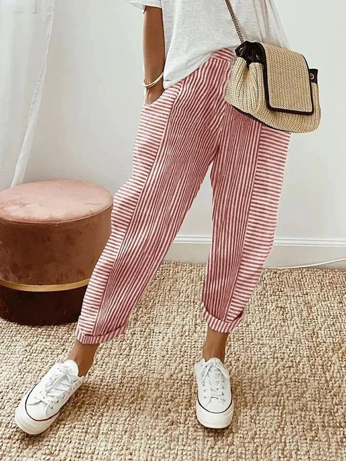 Women's striped straight leg pants in pink