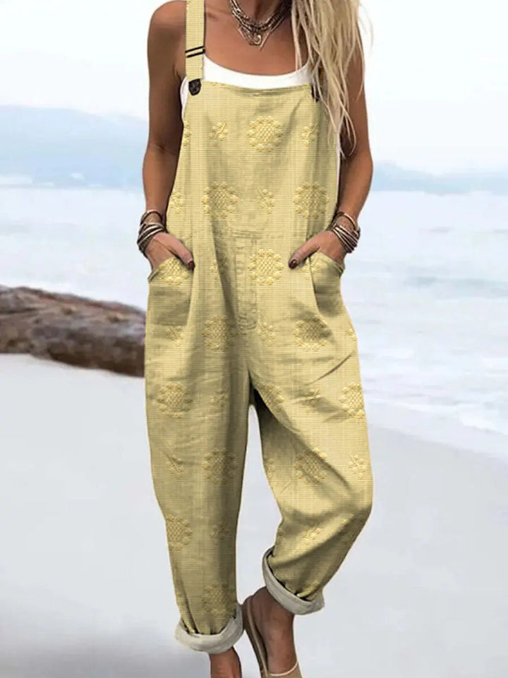 Relaxed strappy jumpsuit with pockets in light yellow