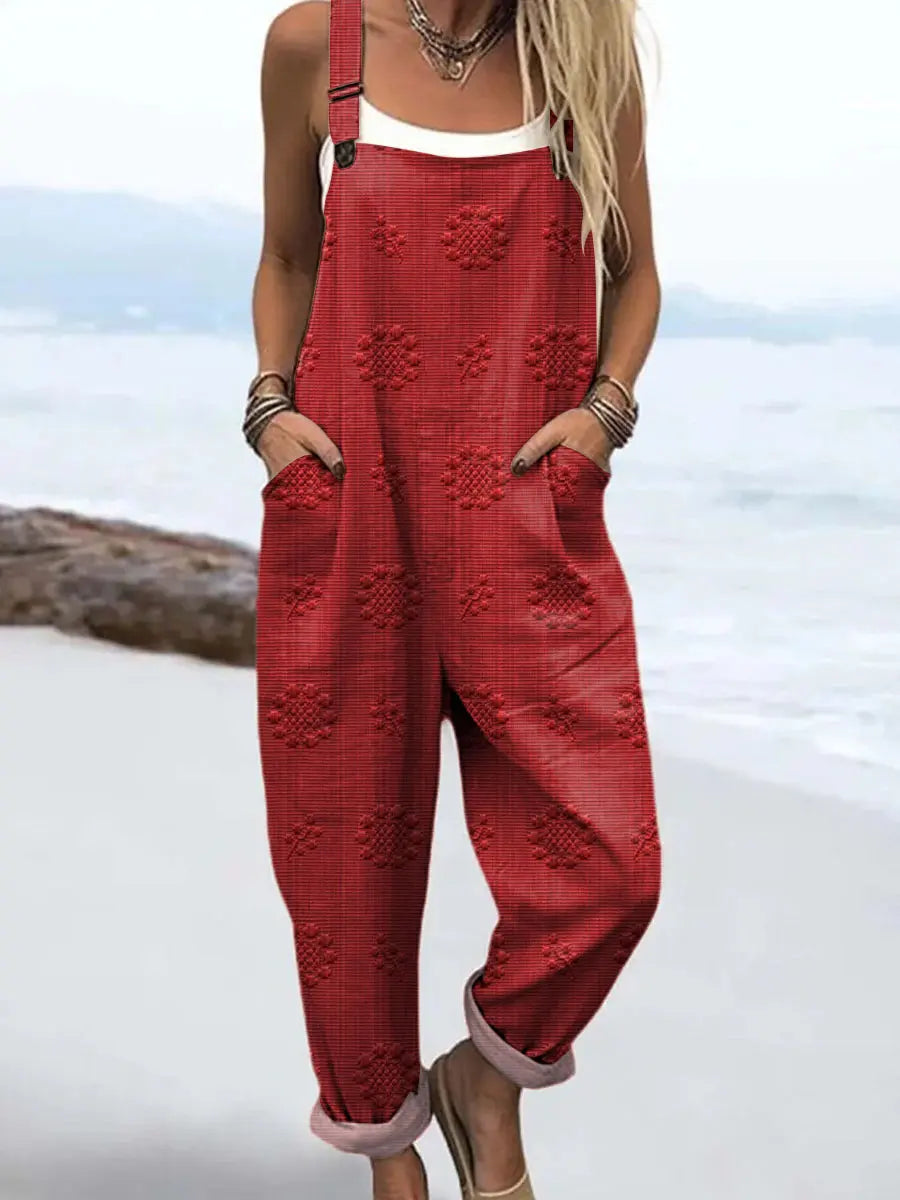 Relaxed strappy jumpsuit with pockets in red