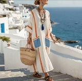 Women's Breezy Long Summer Dress with Striped Pocket Detail
