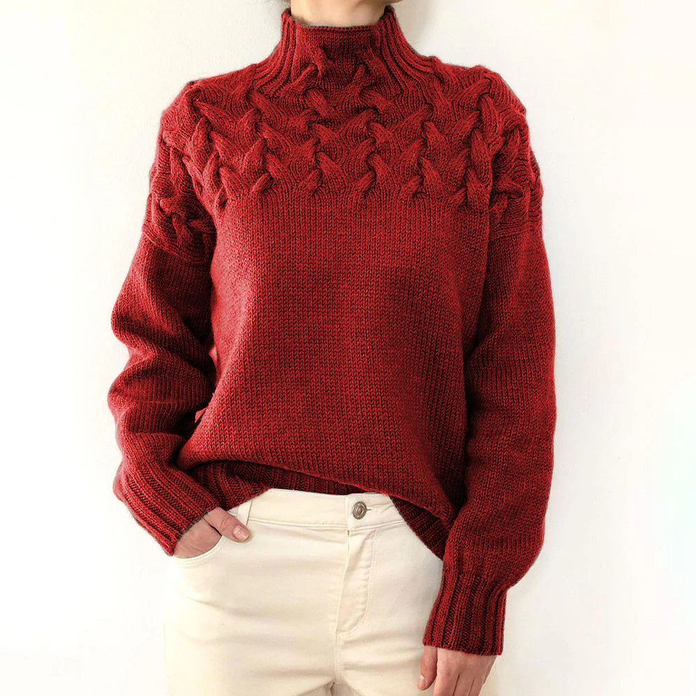 Women's red fine knit turtleneck sweater