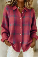 Women's Pink Plaid Knit Cardigan