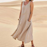 Sleeveless Swing Midi Dress with Pockets