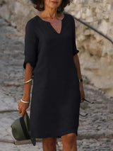 Elegant V-Neck Pleated Dress