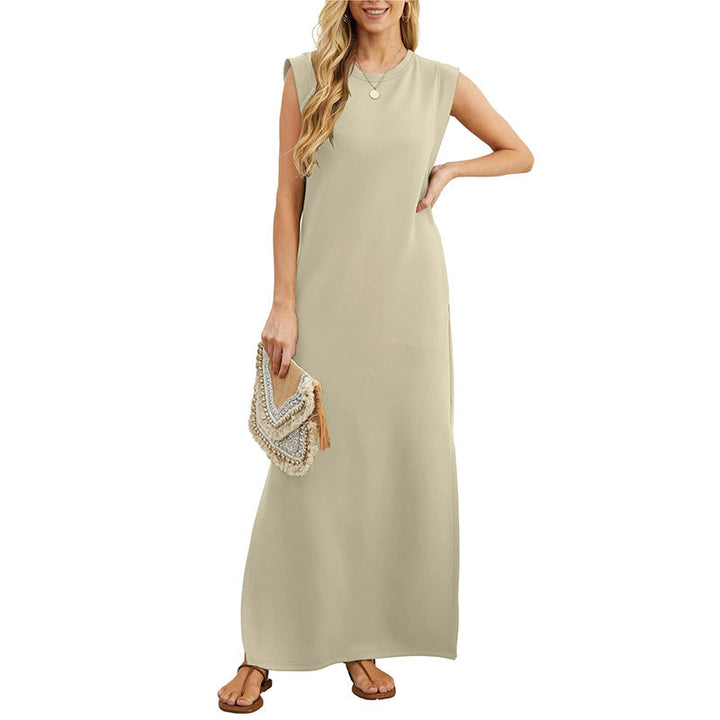 Sleeveless relaxed maxi dress in khaki