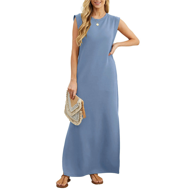 Sleeveless relaxed maxi dress in blue